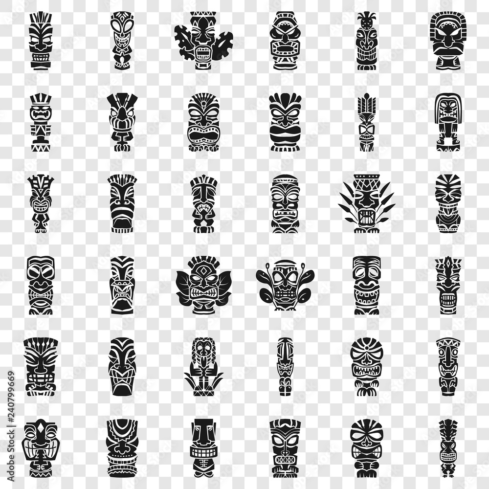 Poster tiki idols icon set. simple set of tiki idols vector icons for web design