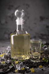 Pear, lemon or quince liqueur. Alcoholic homemade brandy