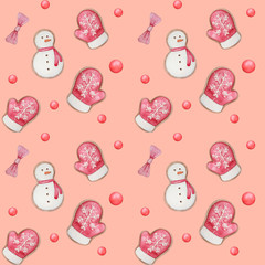 seamless pattern with watercolor christmas ginger cookies