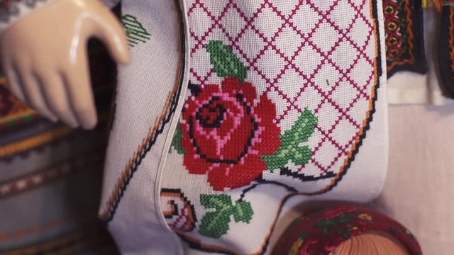 Close Up Of Ukrainian Polish Heritage Dress With Floral Embroidery On Mannequin
