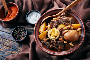 Jewish Cholent Hamin in a clay bowl