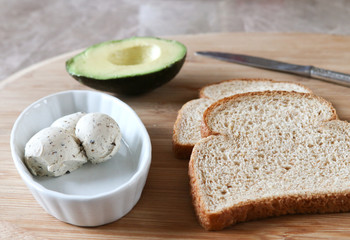 Savory Vegan Breakfast Food of Avocado Toast with Seaweed Cream Cheese 