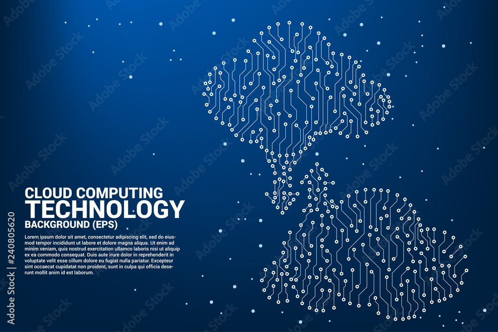 Poster Cloud computing network technology circuit board graphic style : Concept of cloud server, Storage and data