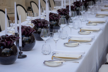 Expensive and beautiful table setting in luxury restaurants