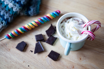 candy canes in hot chocolate