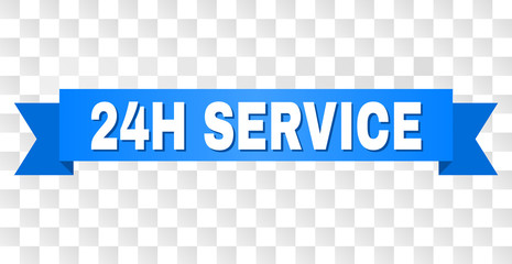 24H SERVICE text on a ribbon. Designed with white title and blue tape. Vector banner with 24H SERVICE tag on a transparent background.