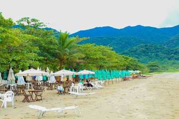 beach with chairs and umbrellas  Brazil, são paulo