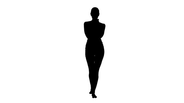 Silhouette Woman walking and drinking coffee.