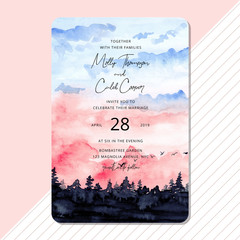 wedding invitation with beautiful landscape watercolor background
