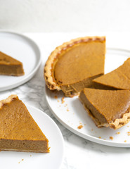 Allergen free pumpkin pie for Thanksgiving made with gluten free crust and almond milk