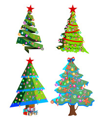 Obraz premium Star decorations, balls and light chains decorated Christmas trees with lots of gift boxes.