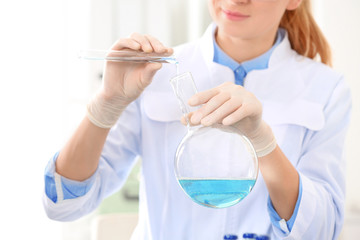 Fototapeta premium Scientist working in laboratory, closeup. Research and analysis