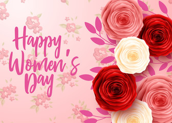 Happy International Women's Day with flower background