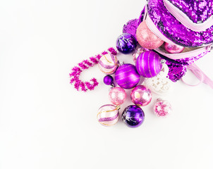 Decorations for the Christmas tree from a backpack on a white background.