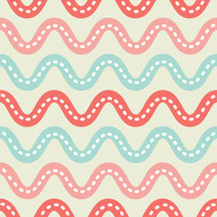 Energetic wavy stripes in coral, peach and turquoise on a light background. Seamless vector pattern, perfect for home decor, textiles, fashion, birthday party decorations and invitations and paper.