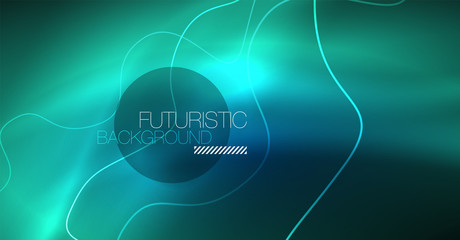 Glowing abstract wave on dark, shiny motion, Christmas and New Year magic space light. Techno abstract background