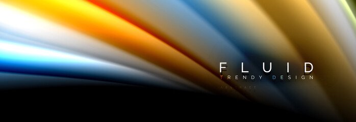 Bright colorful liquid fluid lines on black, modern abstract background