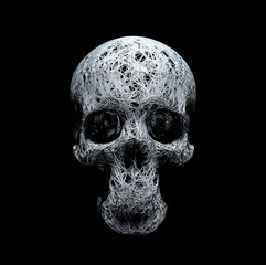 conceptual wire frame in form of human skull model, three-dimensional realistic plexus. 3D Illustration