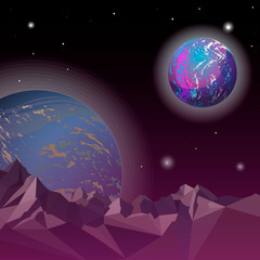 Distant world in space.Empty Planet in Open Space. Vector Illustration