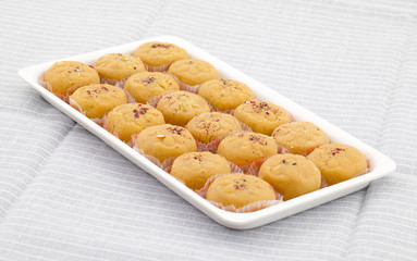 Indian Most Popular Sweet Food Variety of Peda Also Called Pedha, Peday or Pera Made By Milk, Khoya, Saffron or Other Flavours. It's a Popular Festival Food From India