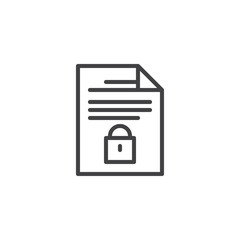 Secure document file outline icon. linear style sign for mobile concept and web design. Document with lock simple line vector icon. Symbol, logo illustration. Pixel perfect vector graphics