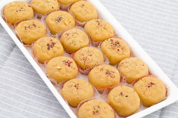 Indian Most Popular Sweet Food Variety of Peda Also Called Pedha, Peday or Pera Made By Milk, Khoya, Saffron or Other Flavours. It's a Popular Festival Food From India