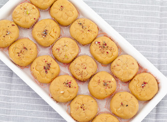 Indian Most Popular Sweet Food Variety of Peda Also Called Pedha, Peday or Pera Made By Milk, Khoya, Saffron or Other Flavours. It's a Popular Festival Food From India