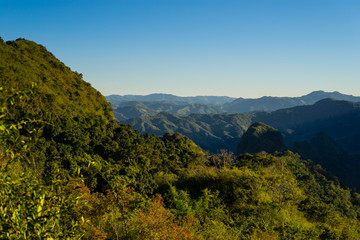 Sunset in Laotian mountains. View from Nong Khiaw view point.