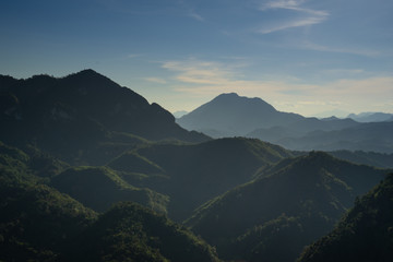 Sunset in Laotian mountains. View from Nong Khiaw view point.