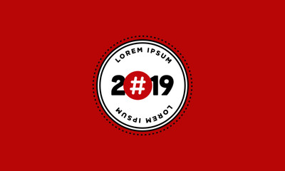 Year 2019 Badge Sticker Design with Hashtag Icon