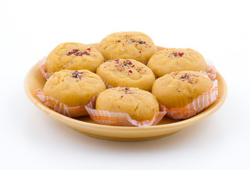 Indian Most Popular Sweet Food Variety of Peda Also Called Pedha, Peday or Pera Made By Milk, Khoya, Saffron or Other Flavours. It's a Popular Festival Food From India