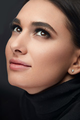 Fototapeta premium Beauty Makeup. Closeup Woman Face With Eyelashes And Sexy Makeup