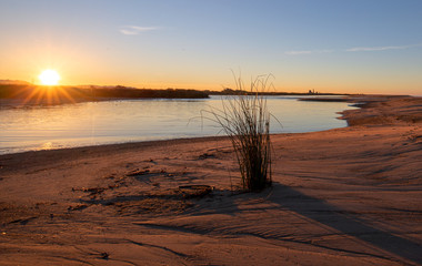 Sunrise reflecting in the Santa Clara river tidal inlet at McGrath State Park in Ventura - Oxnard on the California Gold coast United States