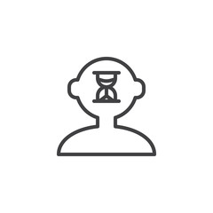 Deadline person outline icon. linear style sign for mobile concept and web design. Human Head with hourglass simple line vector icon. Symbol, logo illustration. Pixel perfect vector graphics