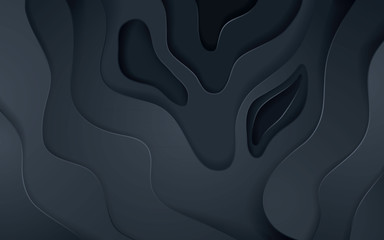 Abstract black papercut decoration texture with overlap layers effect. Black paper cut background.