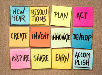 inspirational New Year resolutions on sticky notes
