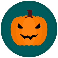 Pumpkin icon on green circle.