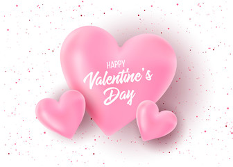 Happy valentines day and weeding design elements with sparkles. Vector illustration. Pink Background With Ornaments, Hearts. Doodles and curls, clouds, bows. Be my Valentine.