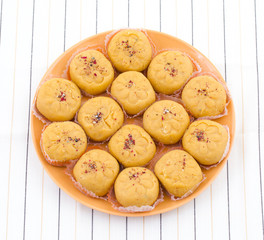Indian Most Popular Sweet Food Variety of Peda Also Called Pedha, Peday or Pera Made By Milk, Khoya, Saffron or Other Flavours. It's a Popular Festival Food From India