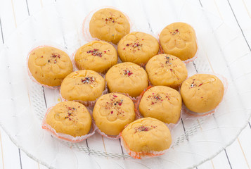 Indian Most Popular Sweet Food Variety of Peda Also Called Pedha, Peday or Pera Made By Milk, Khoya, Saffron or Other Flavours. It's a Popular Festival Food From India