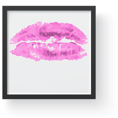 Lipstick kiss print. Female sexy red lips. Sexy lips makeup, kiss mouth, modern frame and place for text