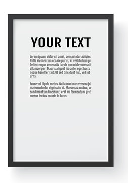Black modern frame, vertical mockup. Place for text, photo, gift or others. Vector illustration.