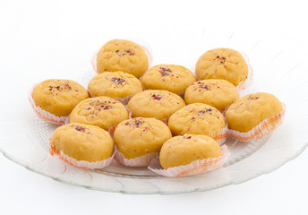 Indian Most Popular Sweet Food Variety of Peda Also Called Pedha, Peday or Pera Made By Milk, Khoya, Saffron or Other Flavours. It's a Popular Festival Food From India