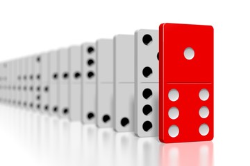 3D white and red dominoes - leadership concept