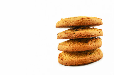 Biscuits cookie isolated / Chocolate chip cookies Sweet biscuits stack on white background