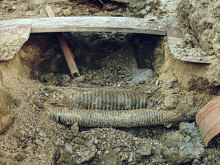 Building of lines of metallic and fiber optic cables connection.