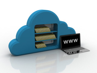 3d rendering cloud  laptop with folder network