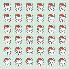 Santa rabbit emotion face in various expession, editable line icon