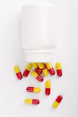 Medicine over white background