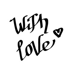 Vector With Love handwriting monogram calligraphy. Black and white engraved ink art. Isolated text illustration element.